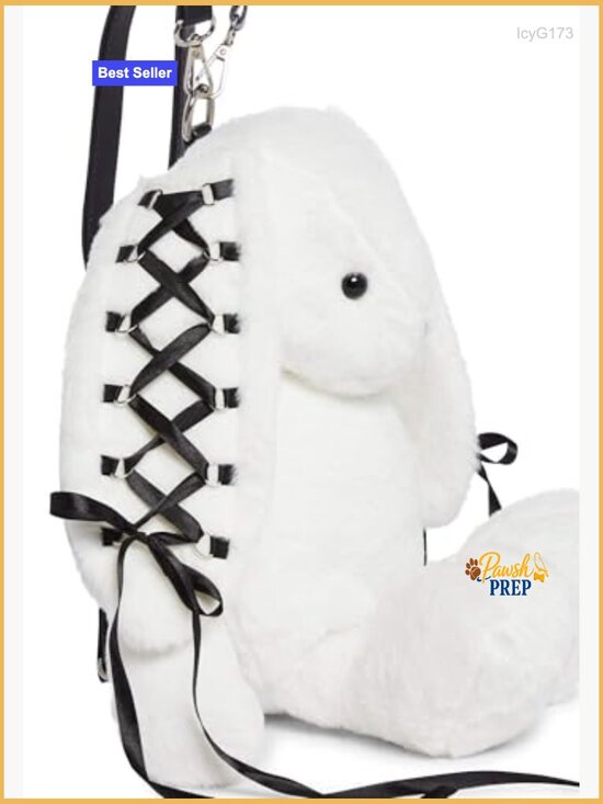 Faux Fur Bunny Plush Backpack with Lace-Up Ribbon Ears Adjustable Straps main image 4
